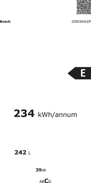 Energie-Label Bosch Hausgeräte GSN36VLEP (Freistehend, 242 l)