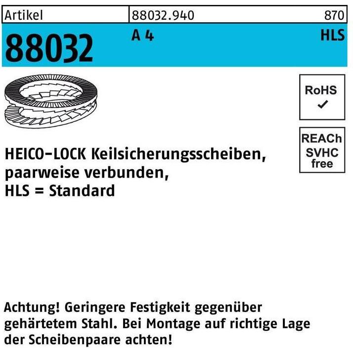 Heico, Muttern + Unterlegscheiben, Keilsicherungsscheibe R 88032 HLS-36S A 4 geklebt