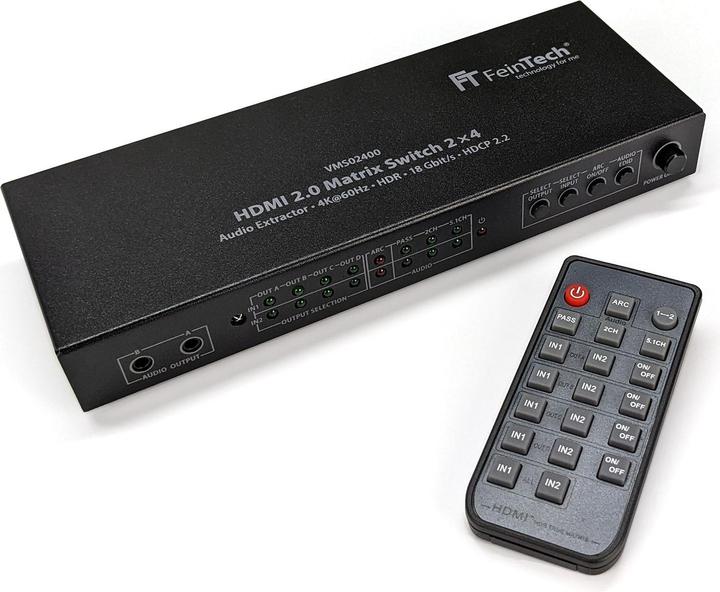 Produktbild FeinTech VMS02400 HDMI 2.0 Matrix Switch 2x4 mit Audio Extractor