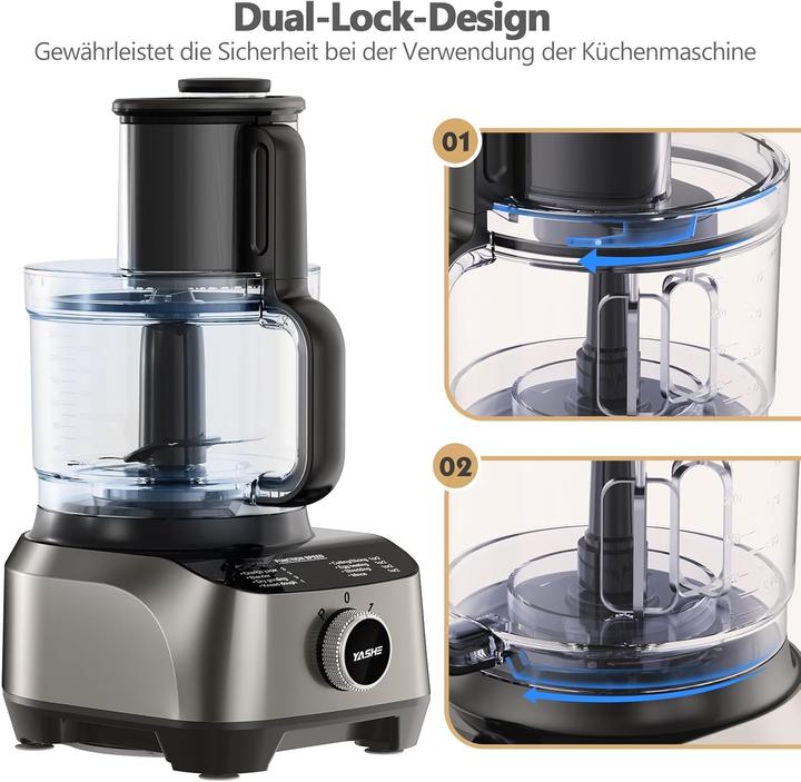 Produktbild Yashe Multifunktionale Küchenmaschine mit Mixer, Zerkleinerer, Entsafter und Teigkneter (1300 W, 2.50 l)