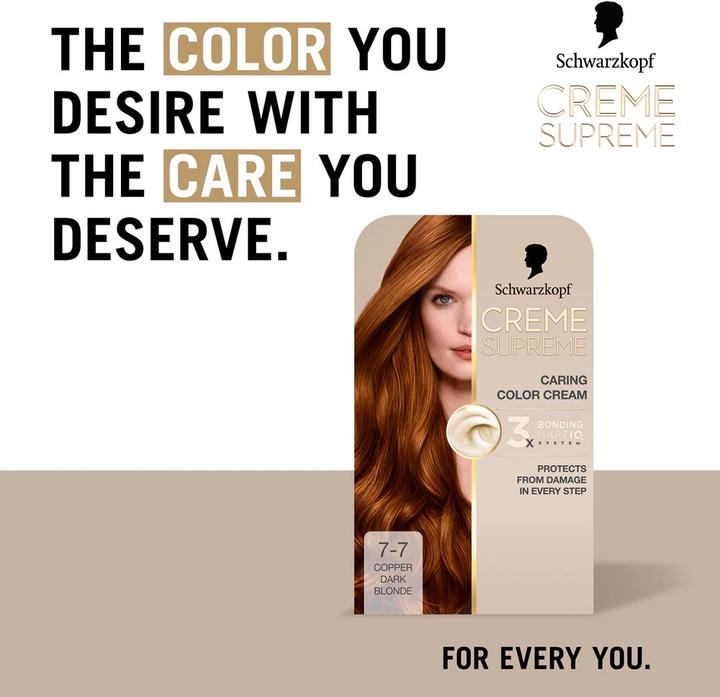 Actual product image Schwarzkopf Creme Supreme Hair Color Shade 77 Copper Dark Blonde (Fair-haired man)