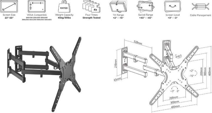Produktbild equip Wandmontagehalterung 23"-55" TV&Monitor voll beweglich (Wand, 45 kg, 23" - 55")