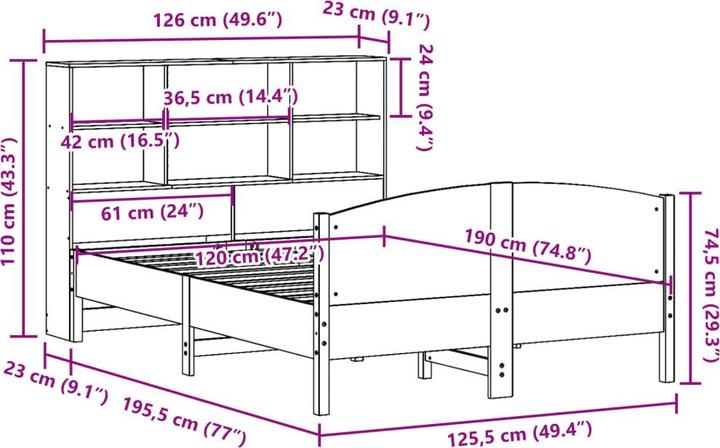 Produktbild vidaXL Bett mit Regal (180 x 200 cm)