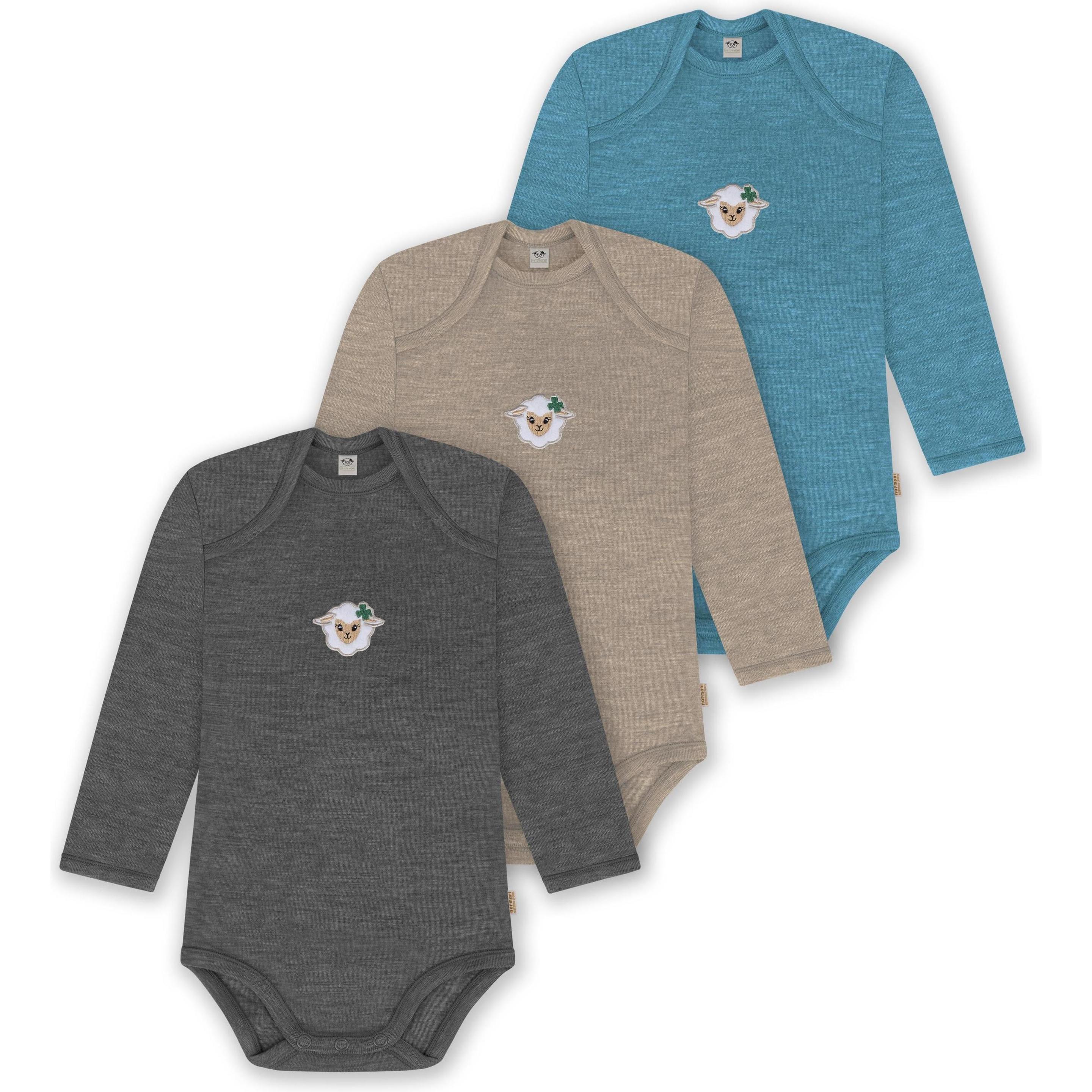 Normani, Herren, Body, 3er Pack Baby Merino Body Langarm „Auckland" - 9383, Blau, (86)
