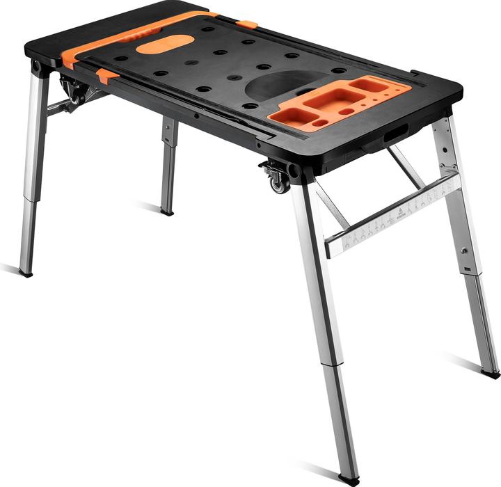 Wiltec 7in1 Établi 139x59x78cm Chevalet de sciage 250kg Planche à roulettes Diable Établi (56 cm, 108.50 cm)