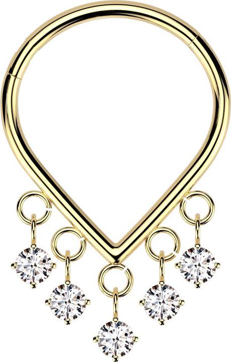 Immagine prodotto Star Piercing Micro Segmentring klappbar vergoldet Anhänger fünf Kristalle silber (senza ottone, Titanio)