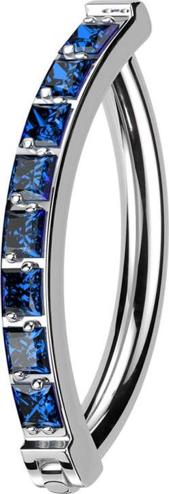 Immagine prodotto Star Piercing Scudo d'argento con cerniera a banana una fila di cristalli quadrati blu scuro (senza ottone, Titanio)