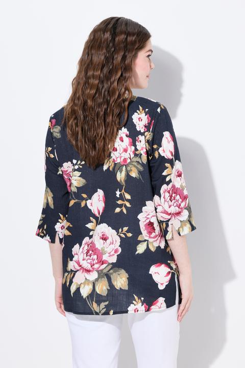 Produktbild Ulla Popken Leinenmix-Bluse, A-Linie, Tunika-Ausschnitt, 3/4-Arm (62)