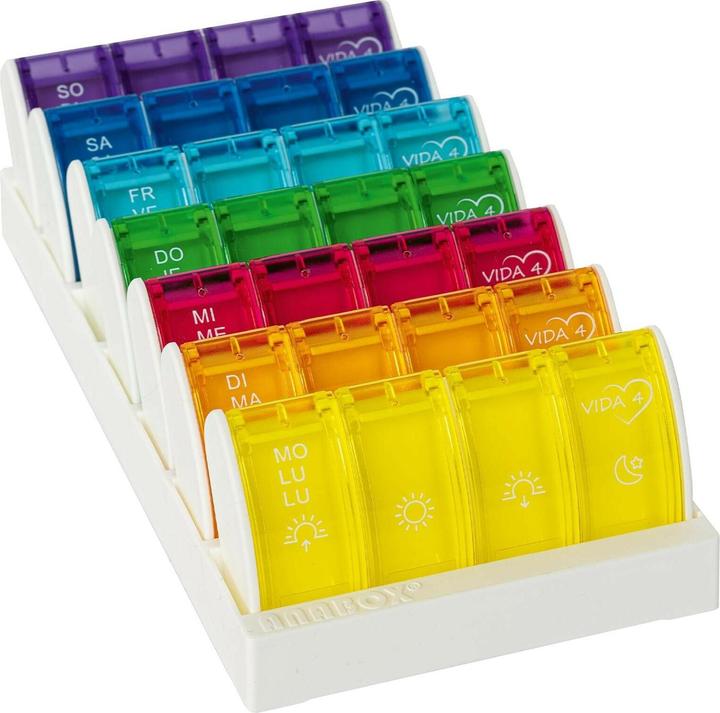 Immagine prodotto Anabox Medidispenser 7 giorni, Vida 4, 4 scomparti/giorno, tedesco/francese/italiano (1 pz)