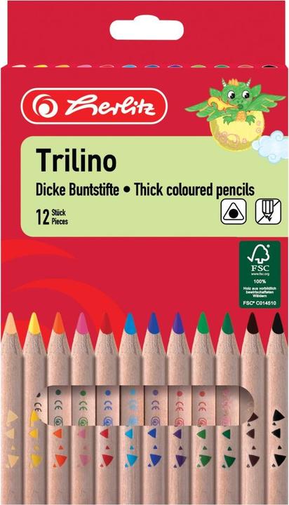 Image du produit Herlitz Crayons de couleur triangulaires Trilino, étui carton de 12 pièces en bois de cèdre, naturel, forme (Bois, 12 x)