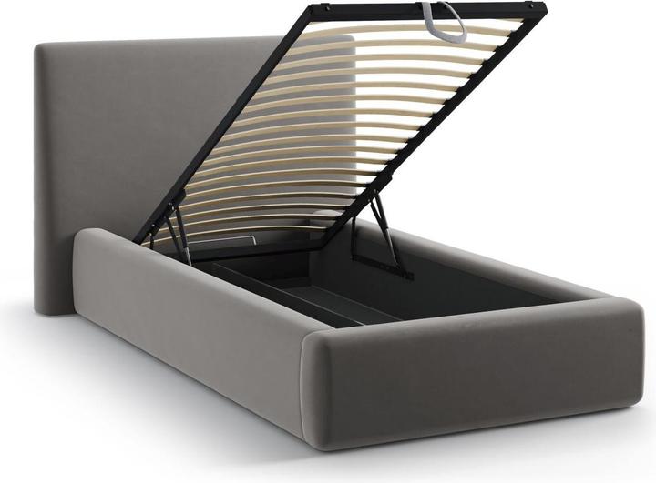 Actual product image Micadoni Velvet Storage Bed With Headboard, "Amy", Dark Grey, 220x130x95 Made in Europe (90 x 200 cm)