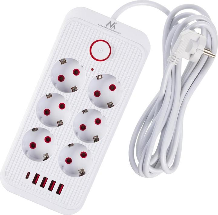 Produktbild Maclean Steckdosenleiste, Verlängerungskabel mit 6 Steckdosen + 4 USB-Anschlüssen (6x, USB-A, USB-C, 3 m)