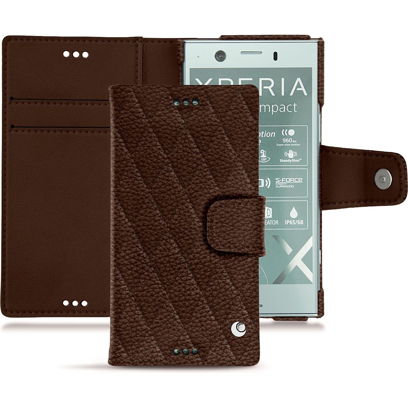 Noreve Lederschutzhülle Wallet (Sony Xperia XZ1 Compact), Smartphone Hülle, Braun