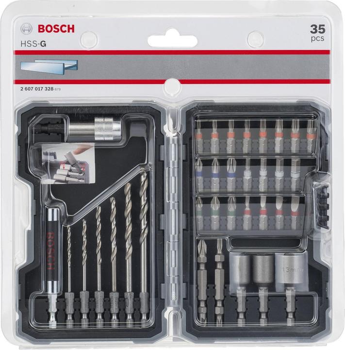 Produktbild Bosch Professional Zubehör 35-teiliges Set mit Bohrern+Schrauberbits, HSS-G, Extra Hard, PH, PZ, SL, H, T (Kreuz Phillips PH, Kreuz Pozidriv PZ, Sechskant (hexagonal))