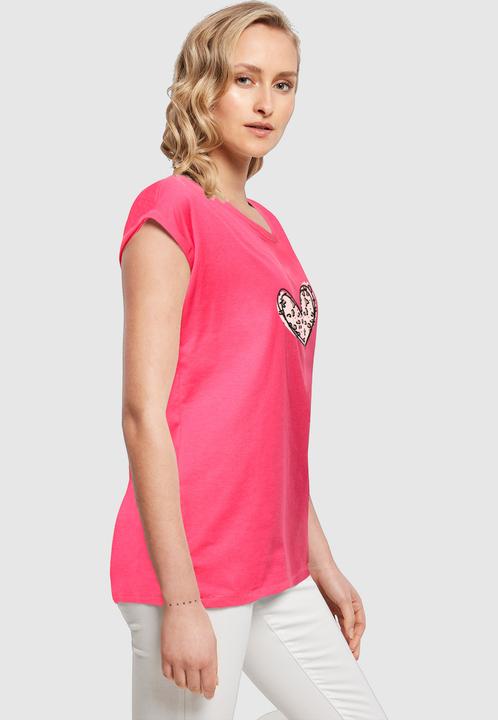 Produktbild Merchcode Ladies Valentines Day - Leopard Heart Extended Shoulder Tee - 117969 (S)