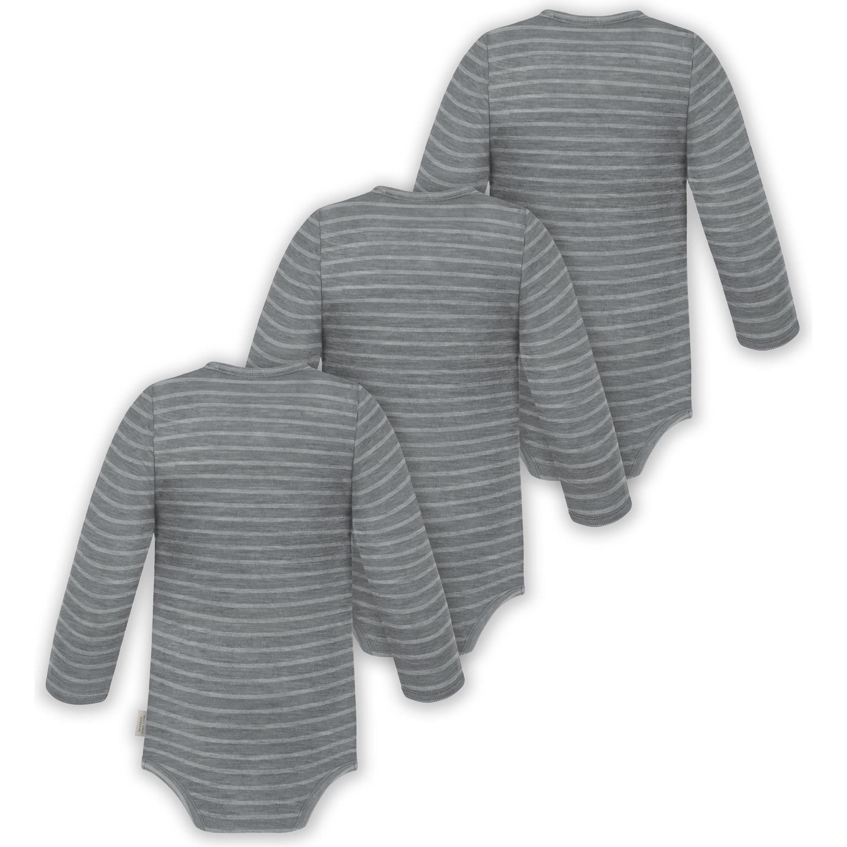Thumbnail - Normani, Herren, Body, 3er Pack Multipack Baby-Body Merino Wickelbody Langarmbody mit Knöpfen - 9345, Grau, (68)
