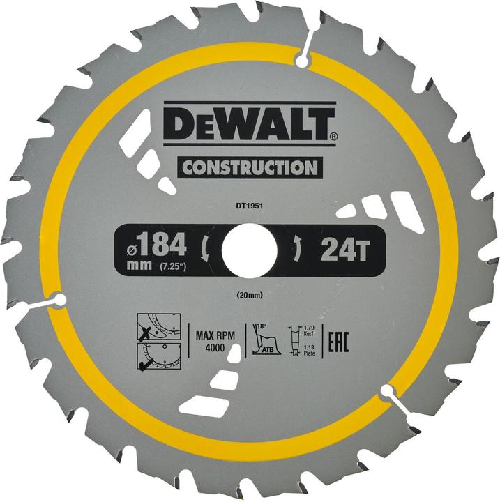 Produktbild DeWalt Kreissägeblatt Akku XR | AKKUHANDKR.SÄGEBL.184X20 24Z