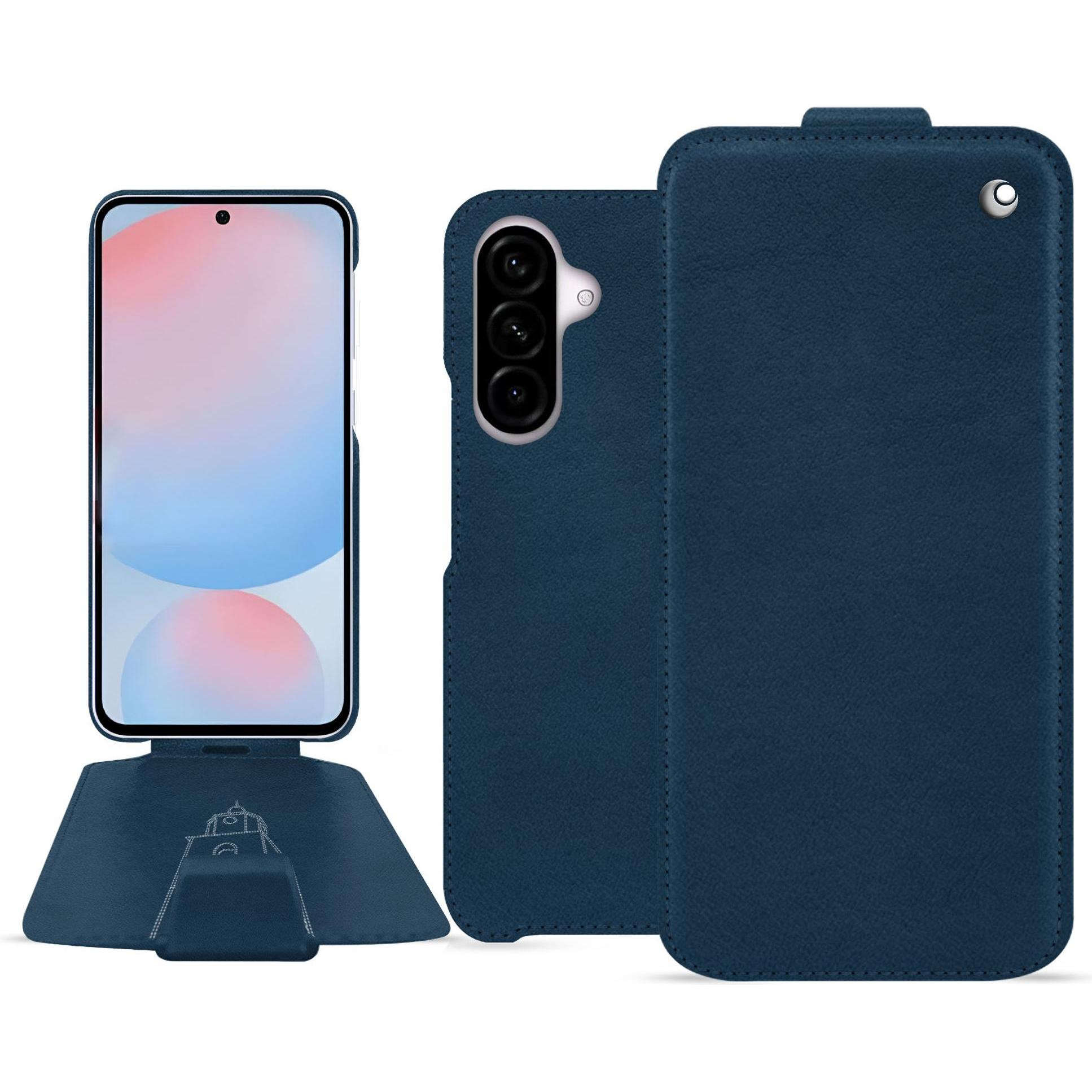 Noreve Lederschutzhülle vertikal (Samsung Galaxy A56), Smartphone Hülle, Blau
