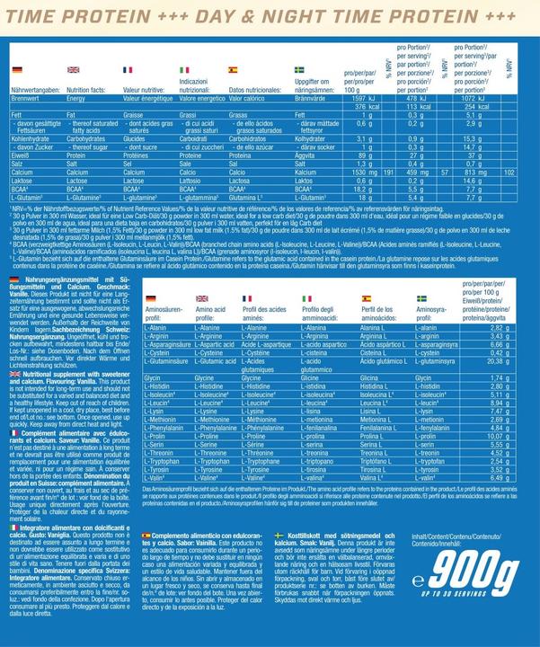 Nährwerte und Zutaten Body Attack 100 % Casein Protein (900g Dose) (Vanille, 1 x, 900 g)