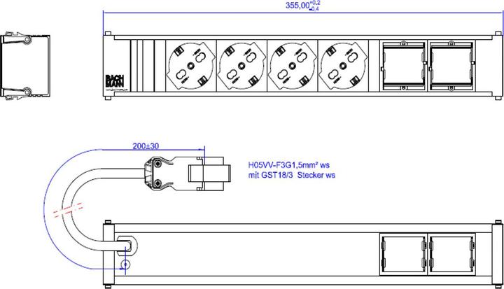 Produktbild Bachmann BACH Steckdosenleiste (4 x, CEE 7/3, GST18, Typ 13, Typ 11, CEE 7/16, 0.20 m)