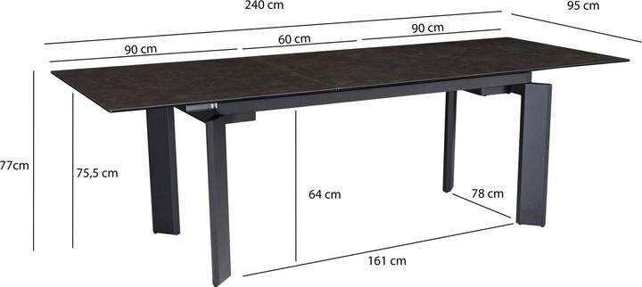 Produktbild FineBuy Ausziehbarer Design Esstisch 180 - 240 cm Glas Keramik Keramiktisch Esszimmertisch
