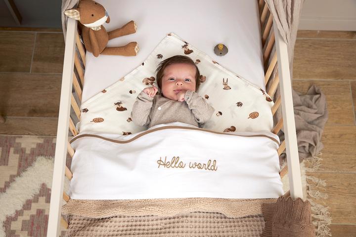 Productafbeelding Meyco Baby Hello World hoeslaken groot - taupe (100 x 150 cm)