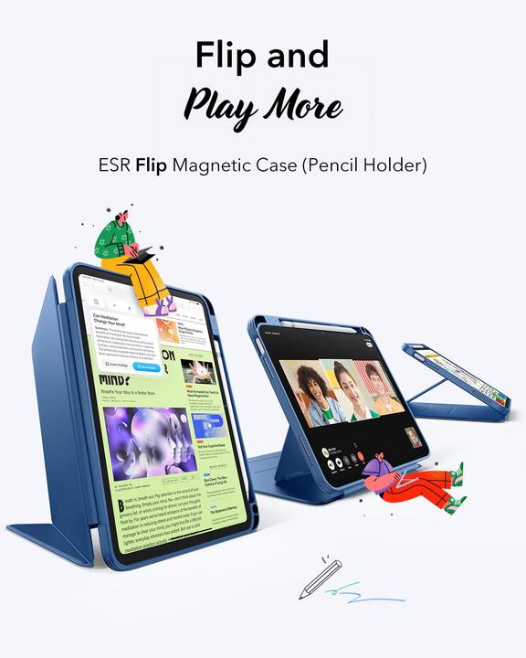Produktbild ESR - Flip Hybrid (with Pencil Holder) - iPad 10 (2022) 10.9 / 11 (2025) - Blue (Apple iPad 2022 (10. Gen), Apple iPad 2025 (11. Gen))
