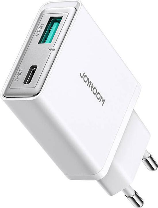 Actual product image Joyroom Ultrathin Wall Charger Double Port USB-C+USB-A, 20w - White (20 W, 2 ports)