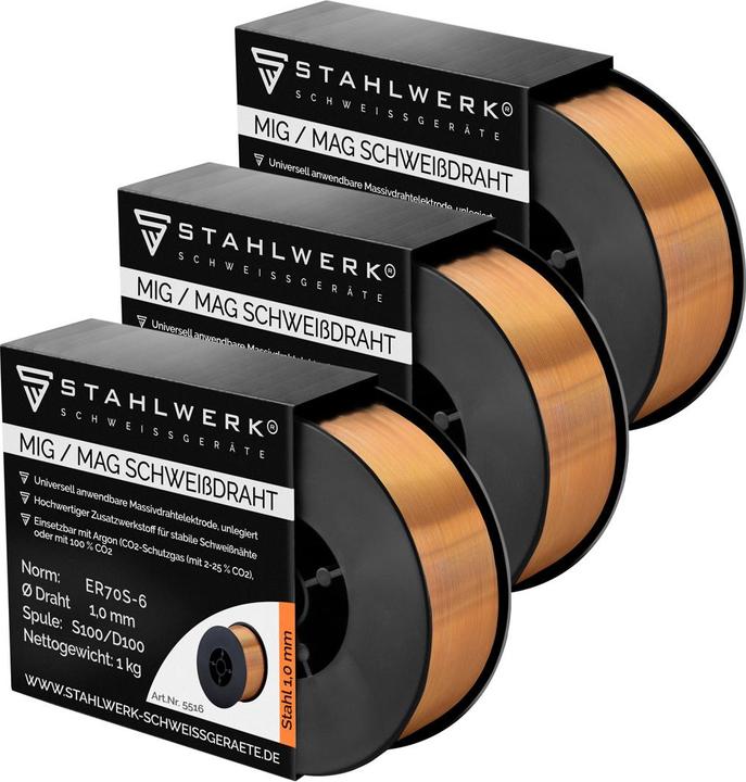 Stahlwerk Welding wire MIG MAG ER70S-6 SG2 Ø 1.0 mm S100/D100 1kg wire set of 3