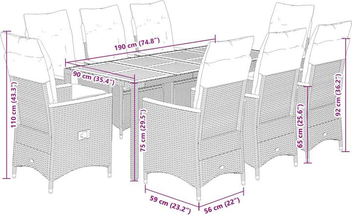 Produktbild vidaXL Garten Essgruppe (190 x 90 x 75 cm)
