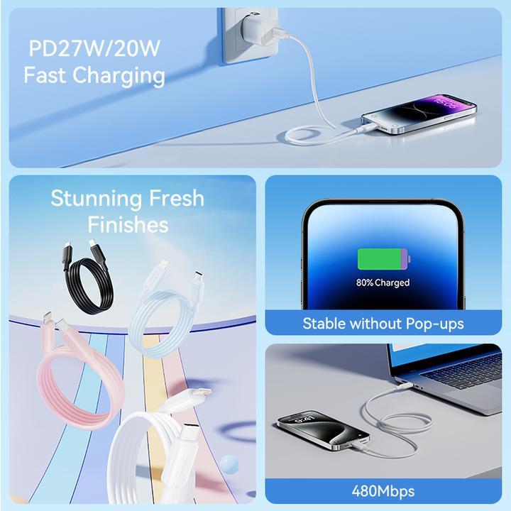 Actual product image Vention USB 2.0 Type-C Male to Lightning Male 3A Cable 2M White PVC Type (2 m, 27 W)