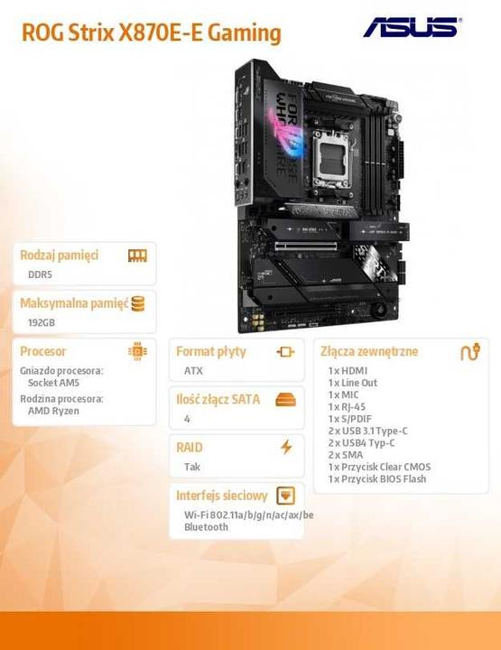 Productafbeelding ASUS ROG STRIX X870E-E GAMING WIFI (AM5, AMD X870E, ATX)