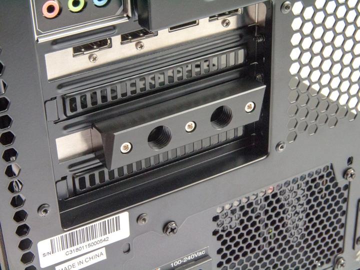 Actual product image Watercool PCI slot feed-through with 2x 2 G1/4 IG
