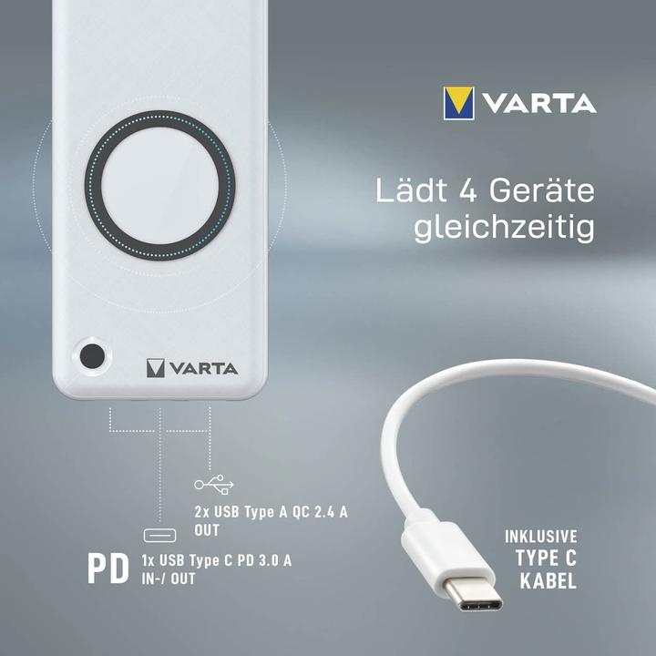 Productafbeelding Varta Draadloze Power Bank + Oplaadkabel (20000 mAh, 20 W, 74 Wh)