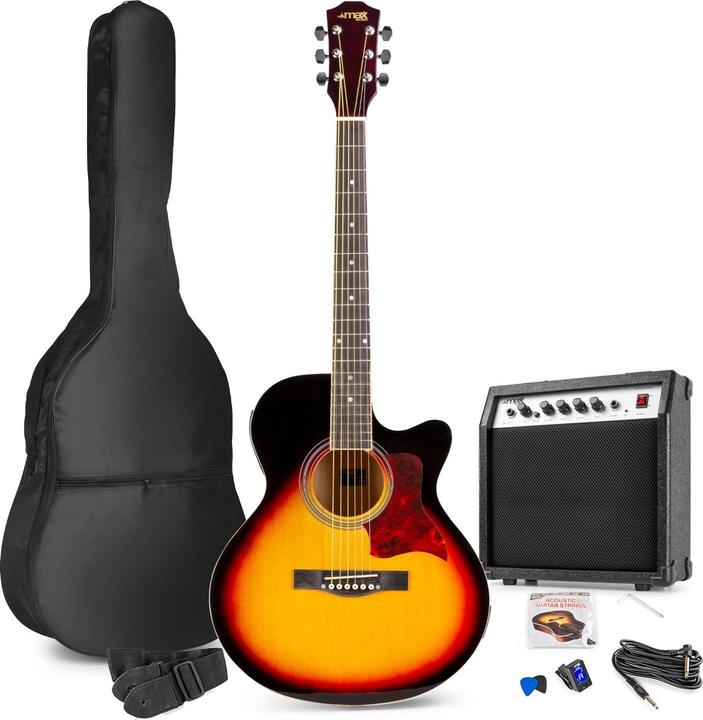 Max Westerngitarre ShowKit Sunburst (Halbakustik Gitarren Set, Palisander, Linde)