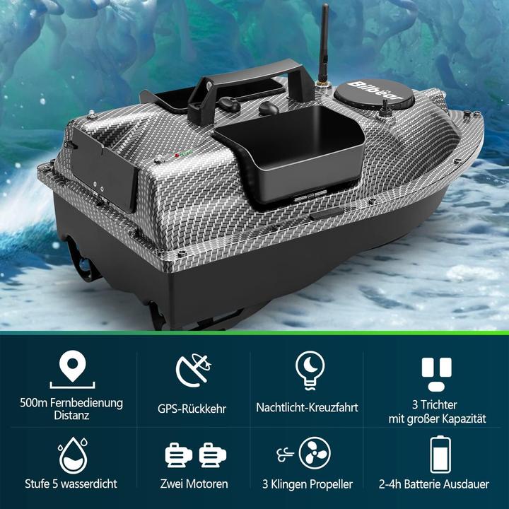 Immagine prodotto Bilbear RC Futterboot fürs Karpfenangeln – mit GPS & 3 Futtertrichtern