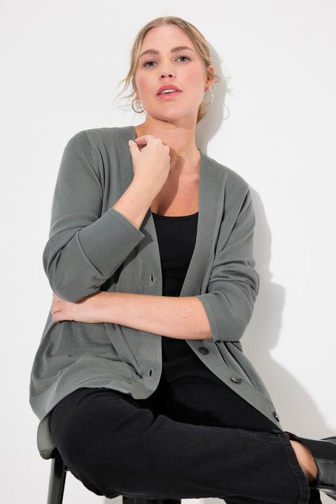 Produktbild Ulla Popken Strickjacke, V-Ausschnitt, Knopfleiste, Feinstrick (42, 44)