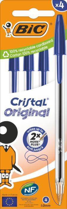 Produktbild Bic Kugelschreiber Cristal Original blau 4er (Blau, Transparent, 4 x)