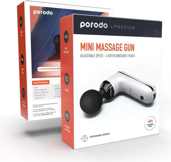 Produktbild Porodo Lifestyle 12V Varying Speed Mini Massage Gun With USB-C Port 2000mAh (4 Stufen, 240 min)