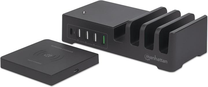 Actual product image Manhattan Power Delivery Charging Station with Qi Wireless Charging Pad (36 W, 5 ports)