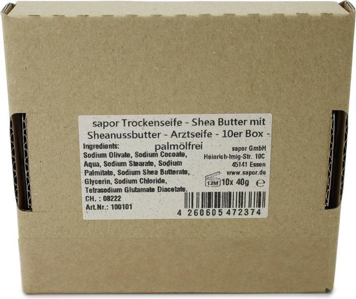 Actual product image Sapor Trockenseife - Shea Butter mit Sheanussbutter - Arztseife - 10er Box - palmölfrei, 100% biologisch a