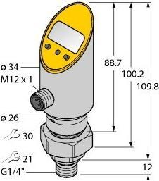 Actual product image Turck Rotatable pressure sensor with 2 transistor switching outputs PS003V-504-2UPN8X