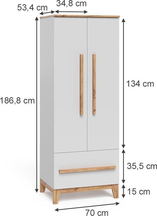 Produktbild VitaliSpa Kinderkleiderschrank Malia, Weiss/Artisan, 70 x 186.8 cm (53.40 cm)