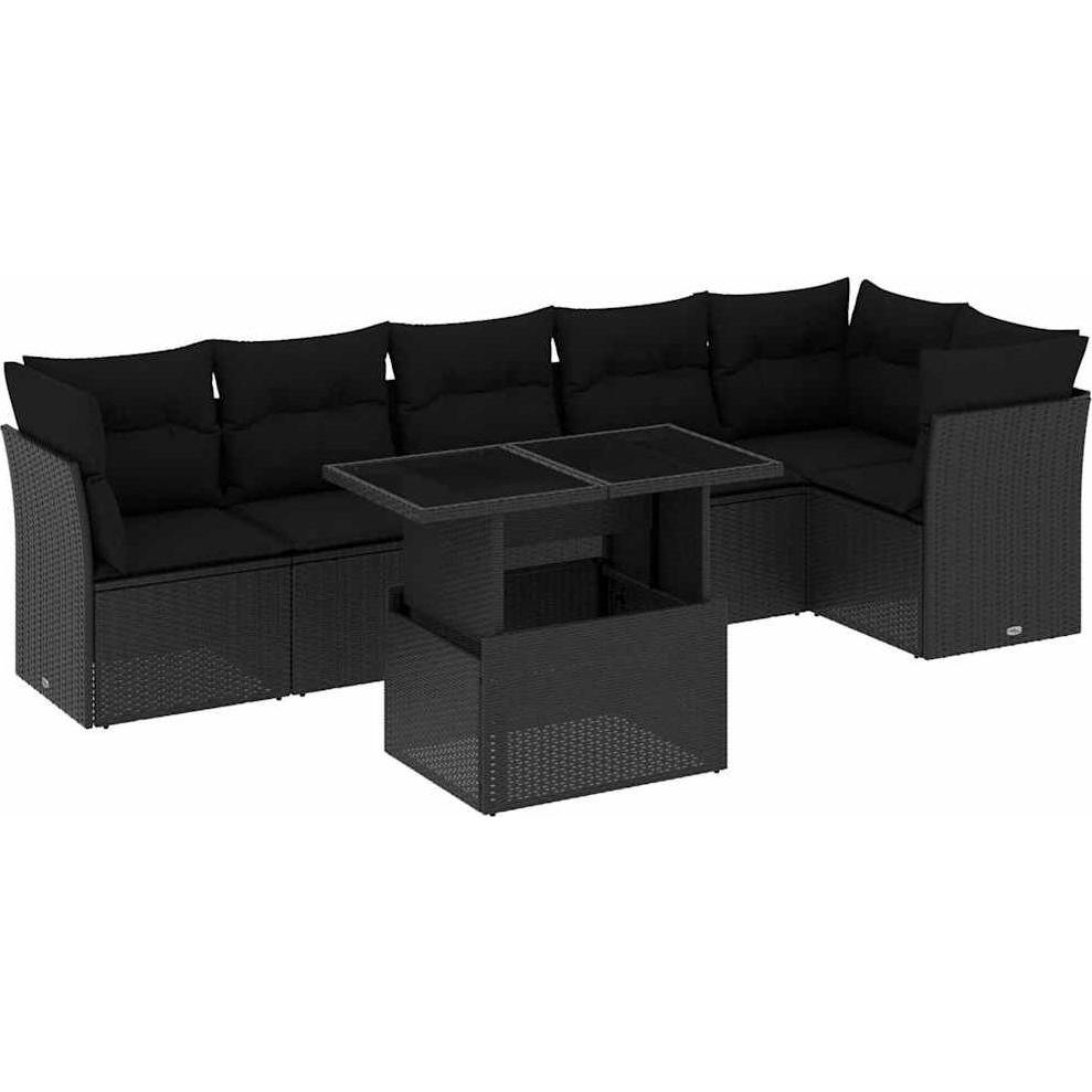 VidaXL, Gartenlounge, Gartenmöbel Sofa Garnitur Sitzgruppe Lounge 7-tlg. Schwarz Poly Rattan