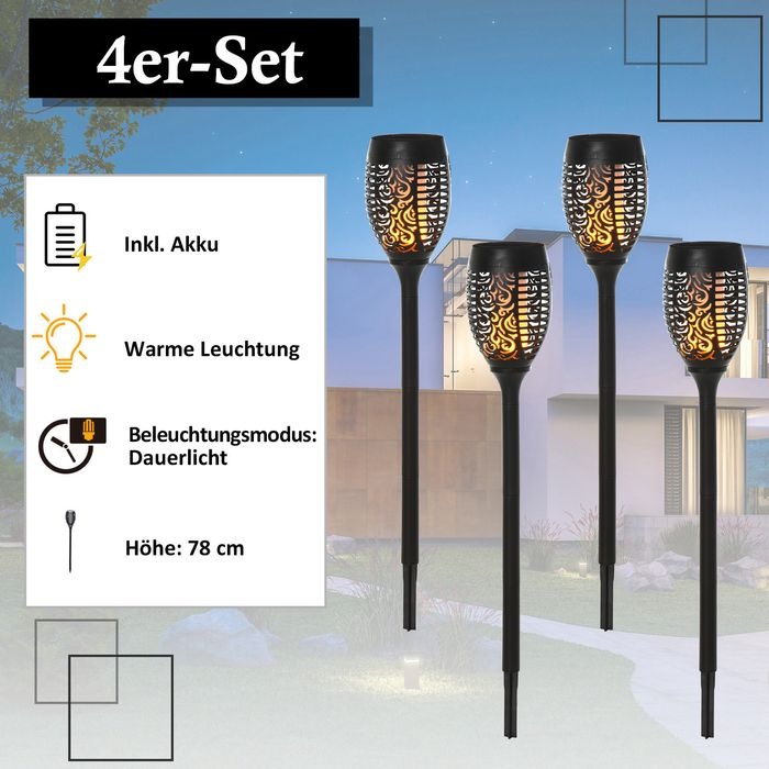 Produktbild Swisshandel24 Solarleuchte, Solarlampen Garten, 4er-Set Lampe, 6–8 h, IP44 Wasserfest, Kunststoff, Schwarz, Ø12 x (IP44)