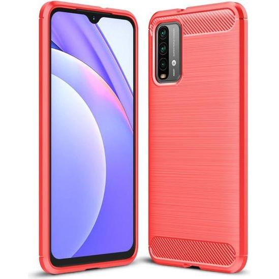 MU Style Carbon Fiber TPU Softcase Series (Xiaomi Poco M3), Smartphone Hülle, Rot