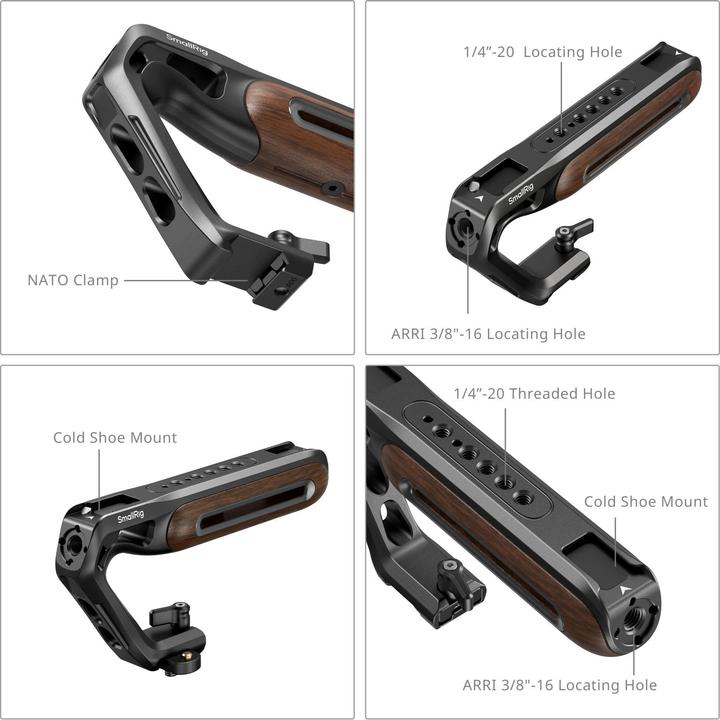 Produktbild SmallRig Wooden Top Handle mit NATO Clamp, Detailfarbe: Schwarz (Griff)