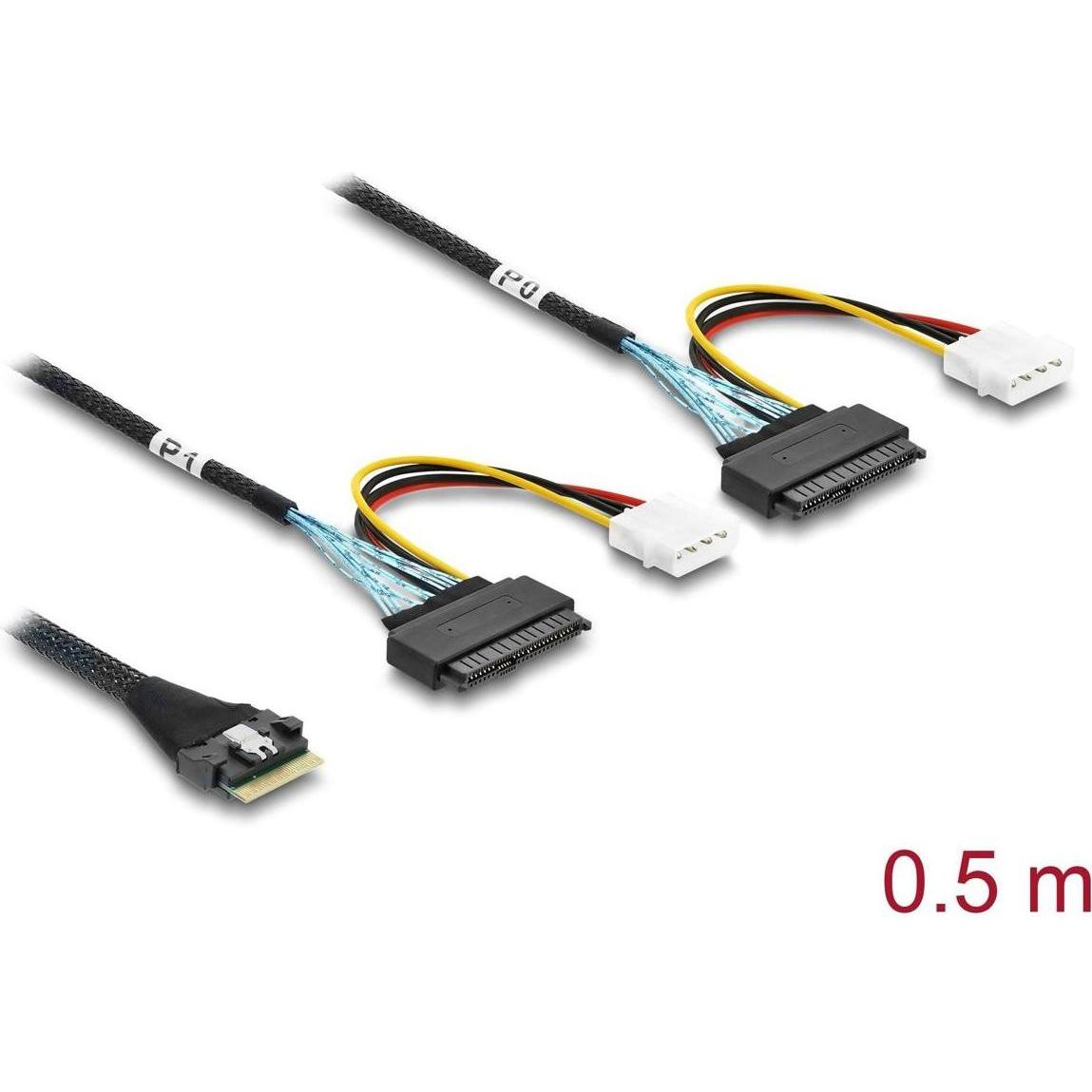 Delock PCIe 4.0 Kabel Slim SAS SFF-8654 8i zu 2 x U.2 SFF-8639 Buchse Stromansc, Cavo interno (PC)