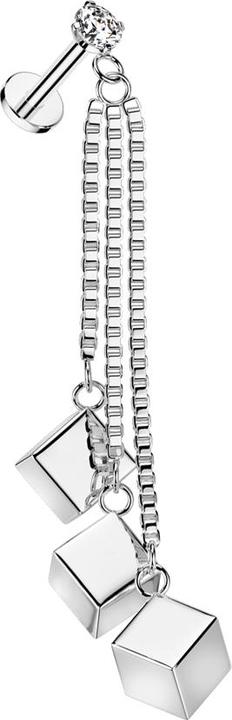 Image du produit Star Piercing Micro Labret femelle argenté cristal argenté serti pendentif chaîne trois cubes (Acier chirurgical 316L, sans laiton)