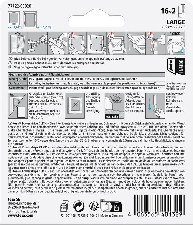 Valori nutrizionali e ingredienti tesa Tappetini adesivi in velcro Powerstrips